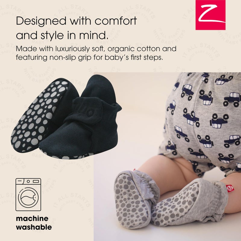 Zutano Unisex Organic Cotton Baby Booties With Gripper Soles, Black, 12M - Image 2